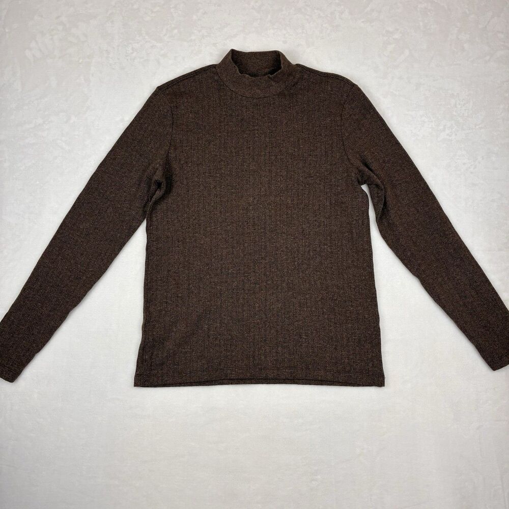 Perry Ellis Mock Neck Ribbed Sweater Men’s Small Brown Long Sleeve 100% Cotton